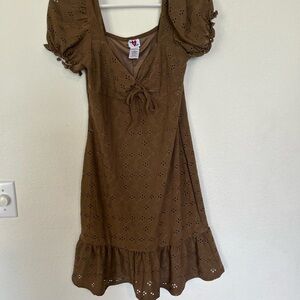 Heart and Heels Large Brown Eyelet Baby Doll y2k Style Dress